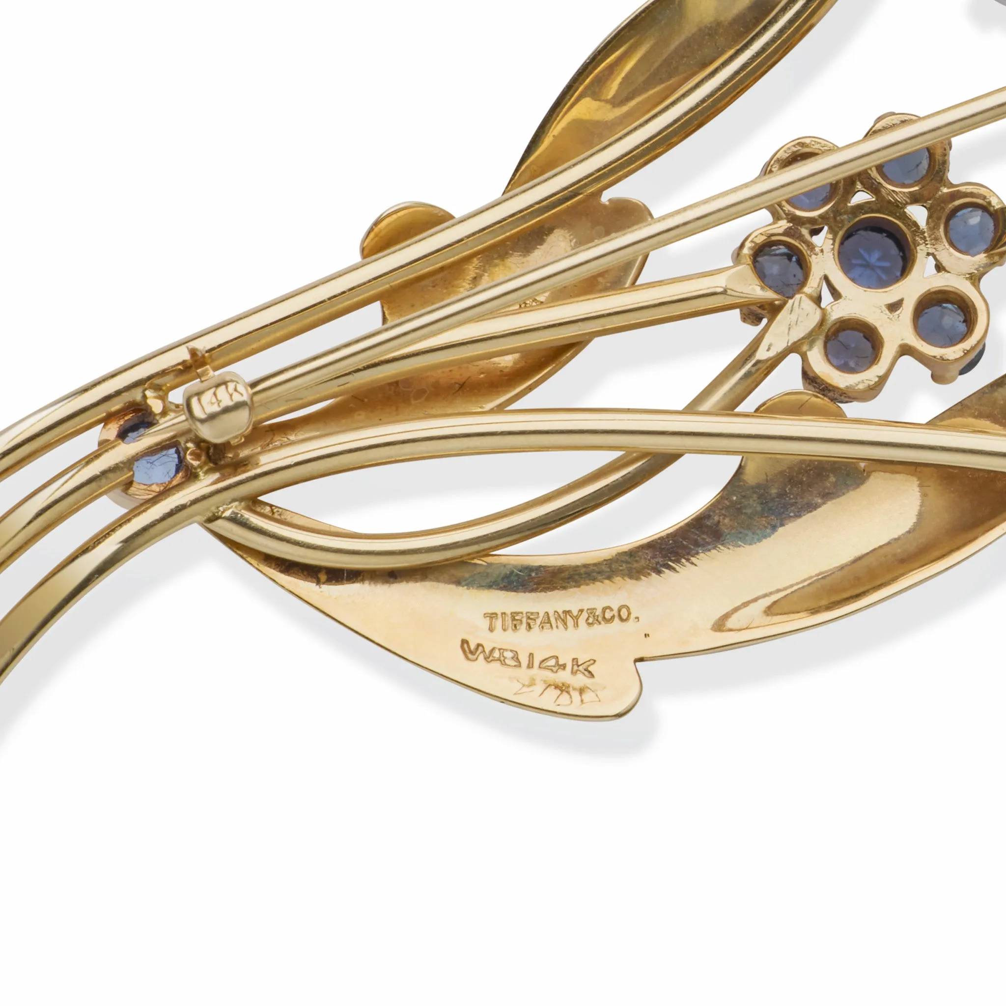 Retro Tiffany & Co. Moonstone and Sapphire Flower Brooch