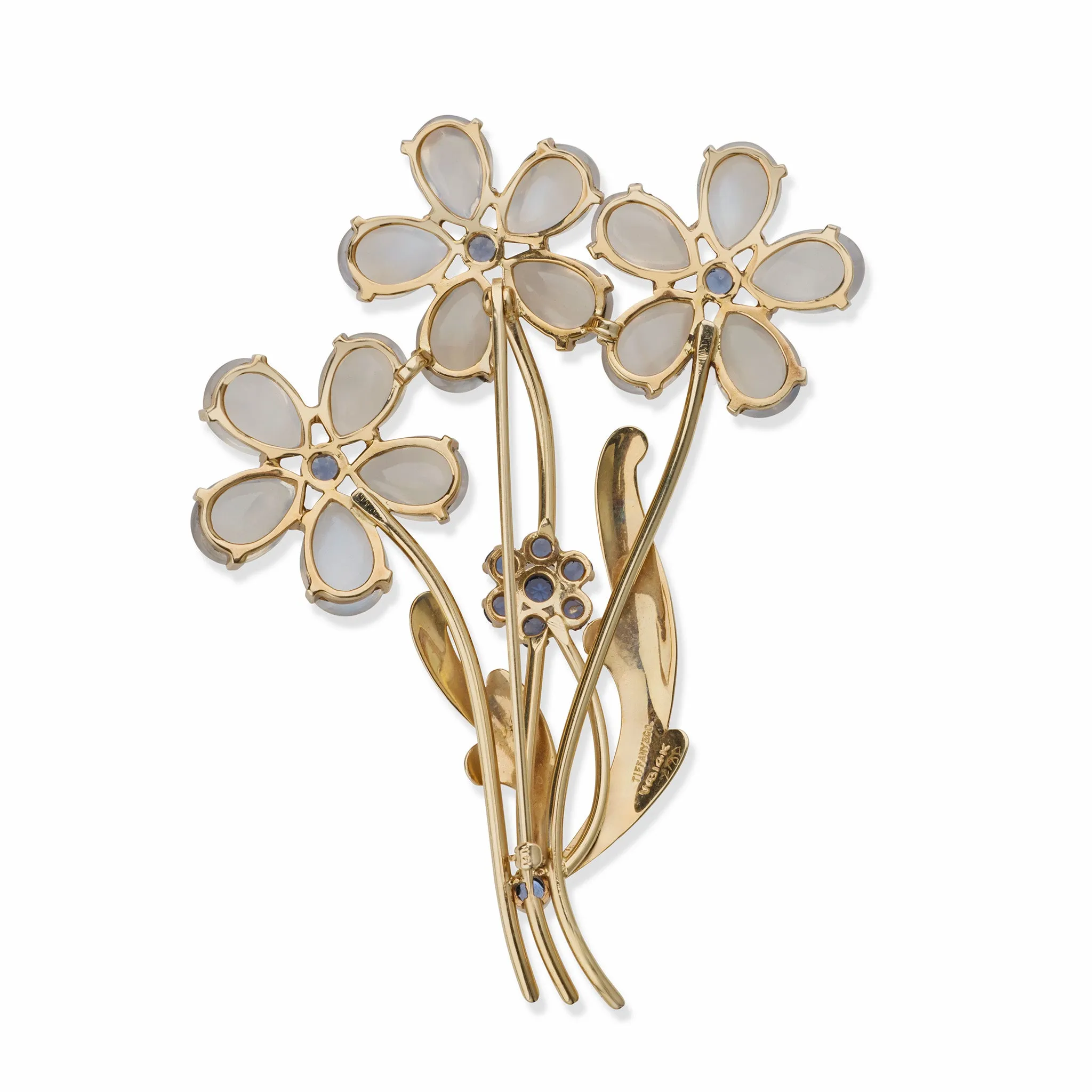 Retro Tiffany & Co. Moonstone and Sapphire Flower Brooch