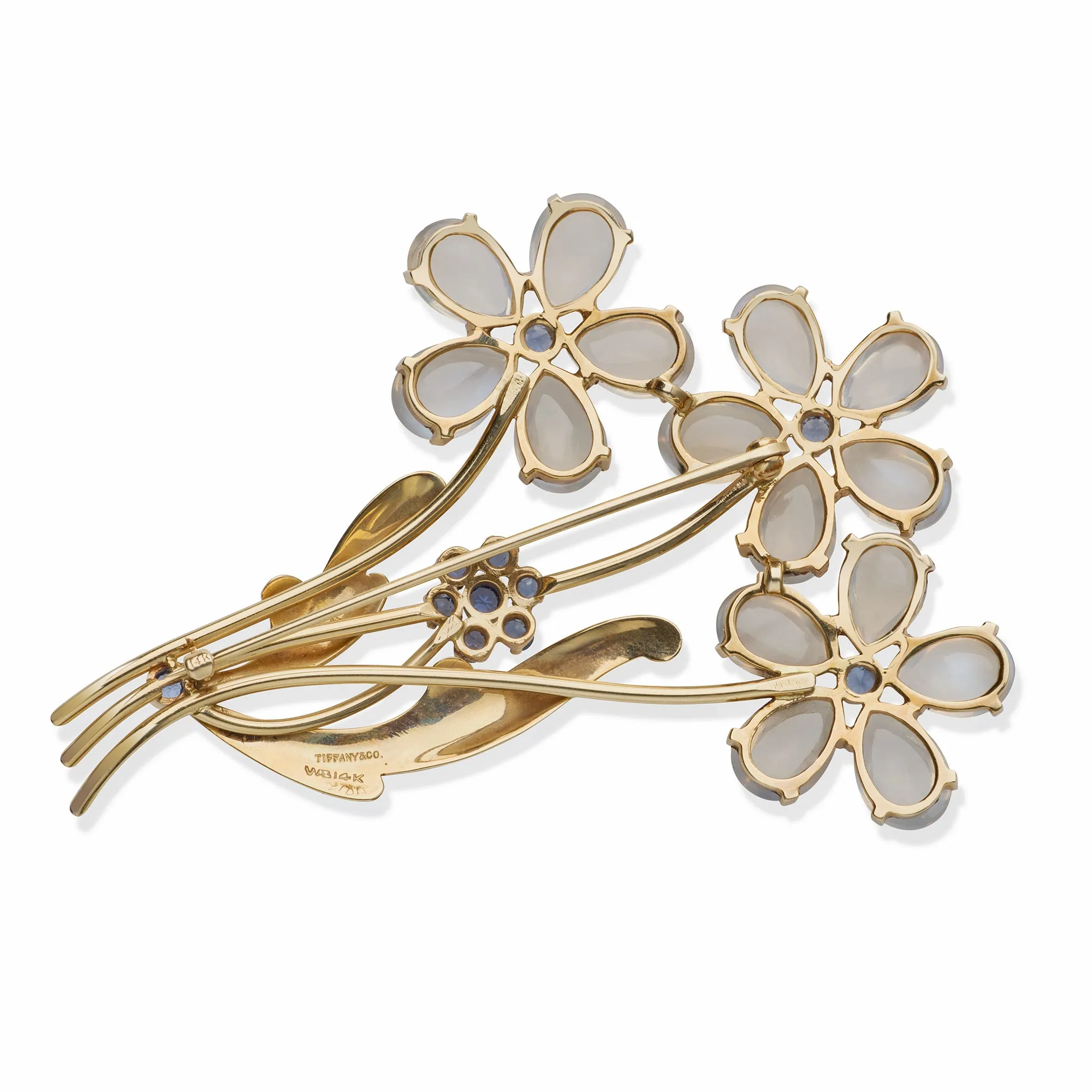Retro Tiffany & Co. Moonstone and Sapphire Flower Brooch