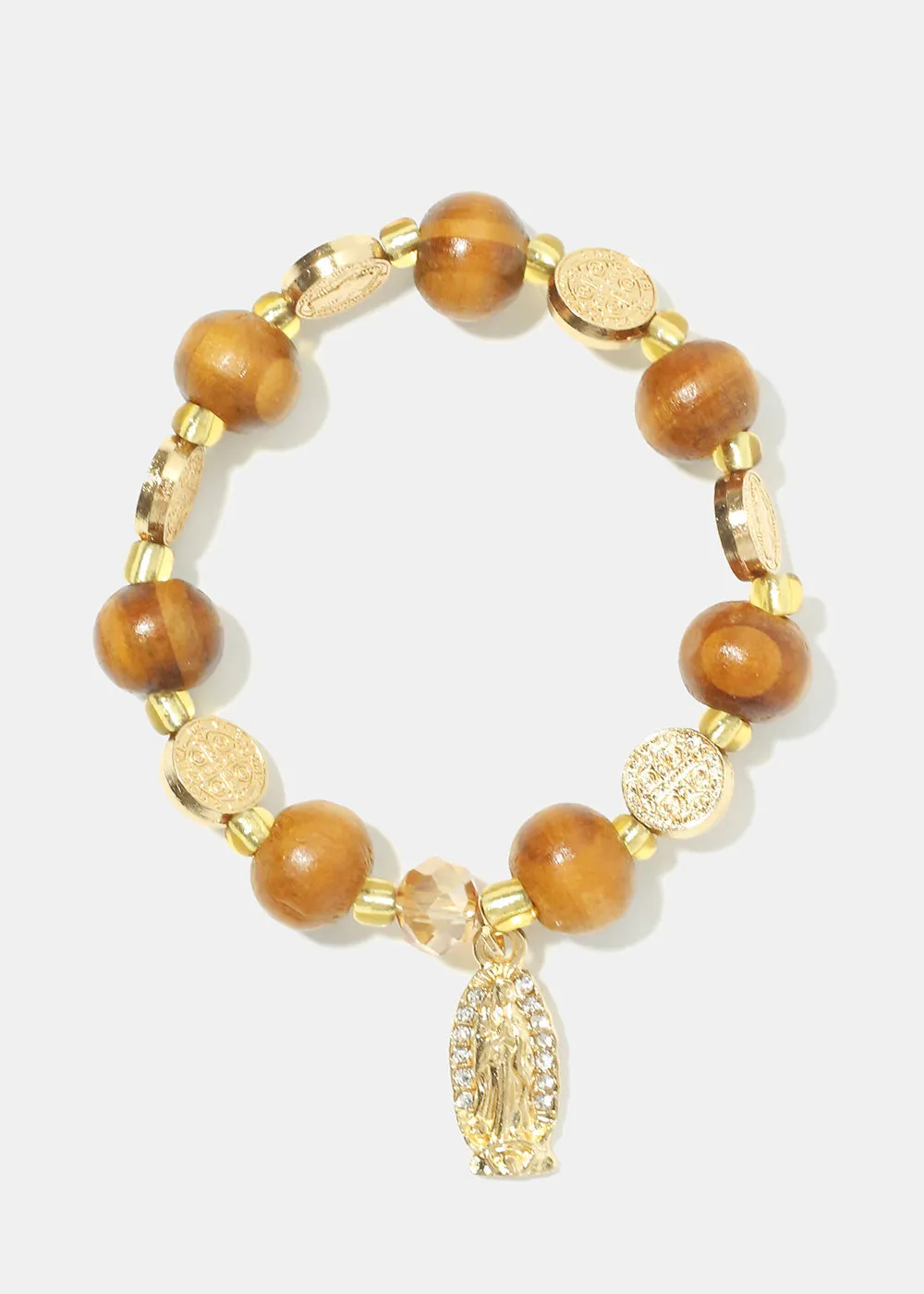 Rosary Wood Bead Bracelet