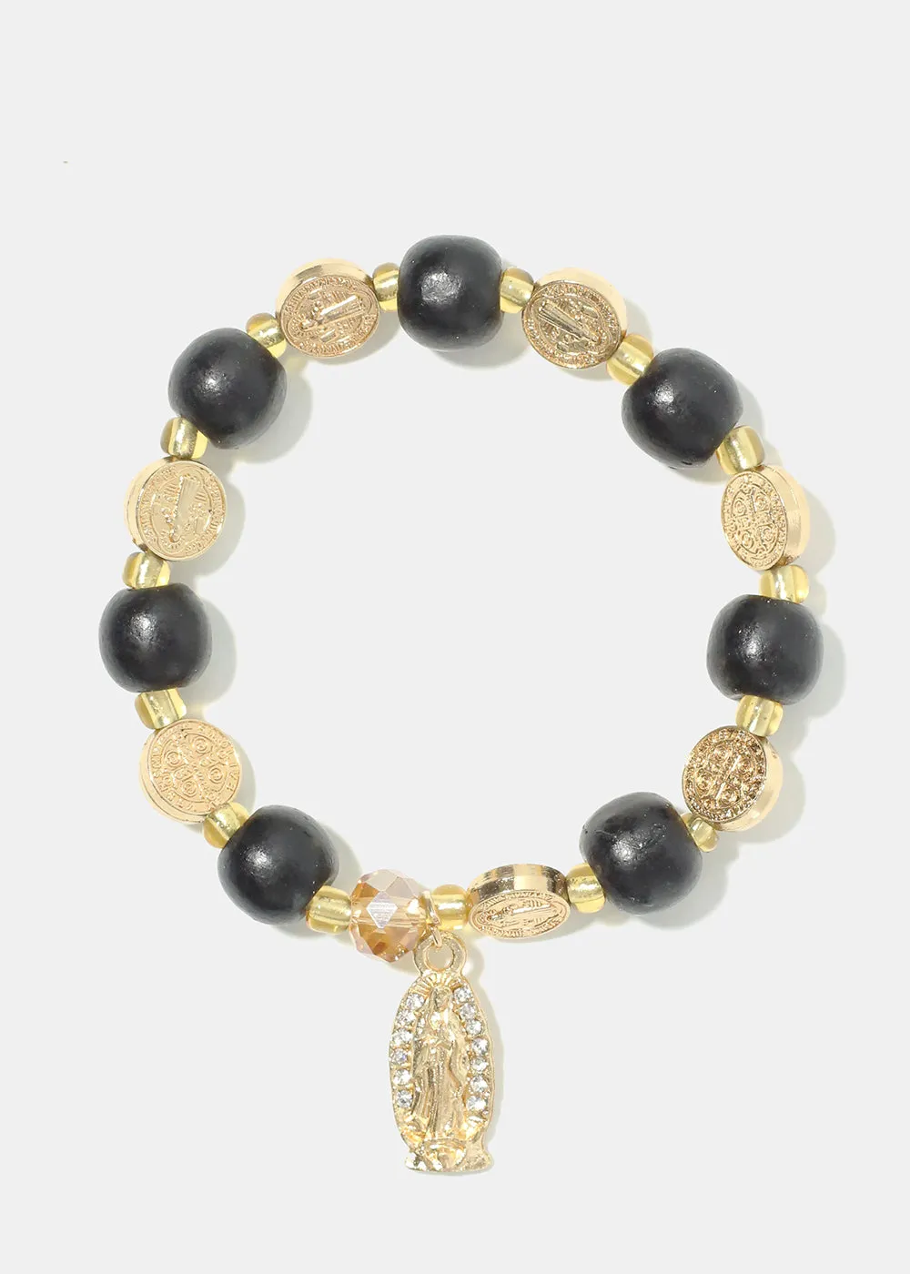 Rosary Wood Bead Bracelet