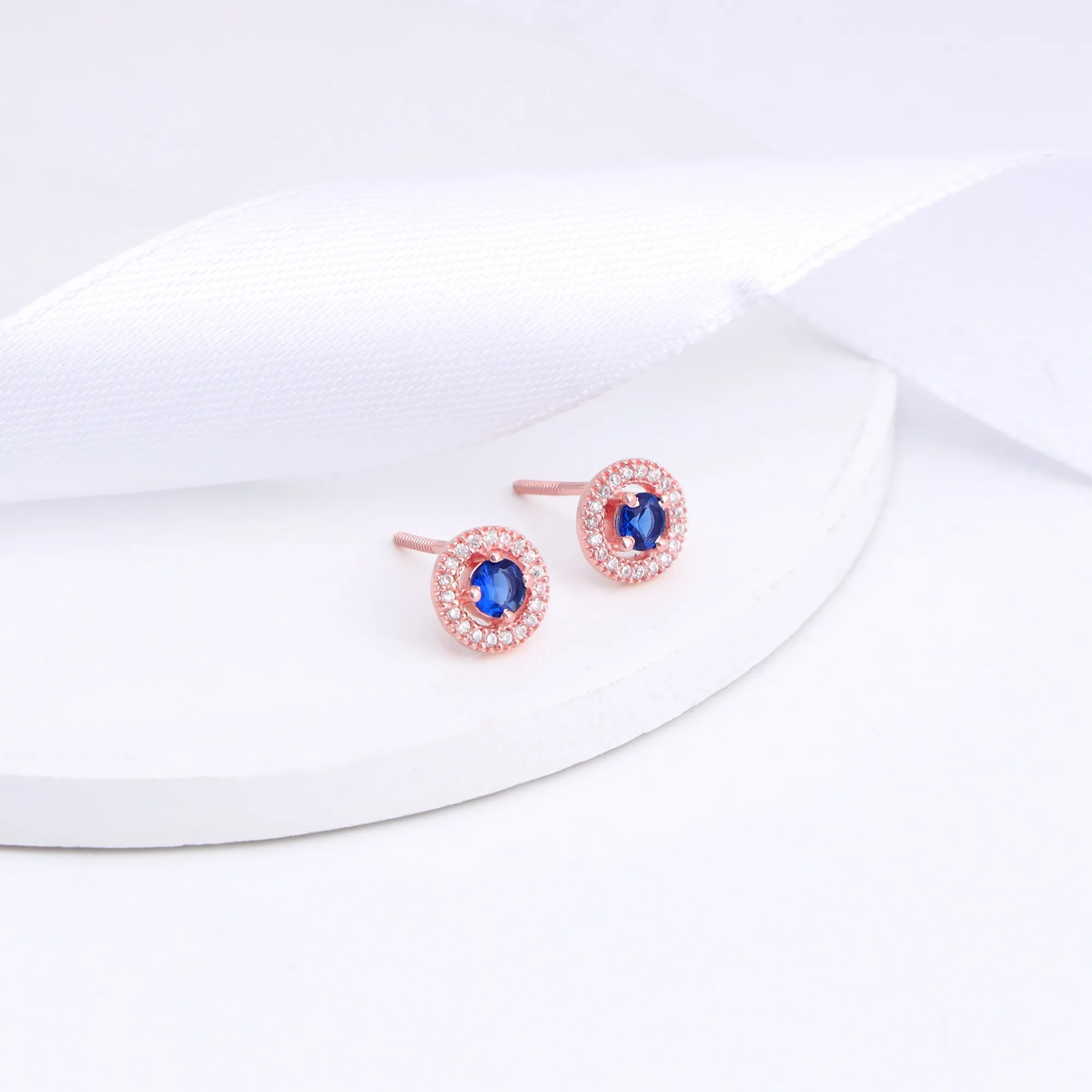 Rose Gold Blue Velvet Studs