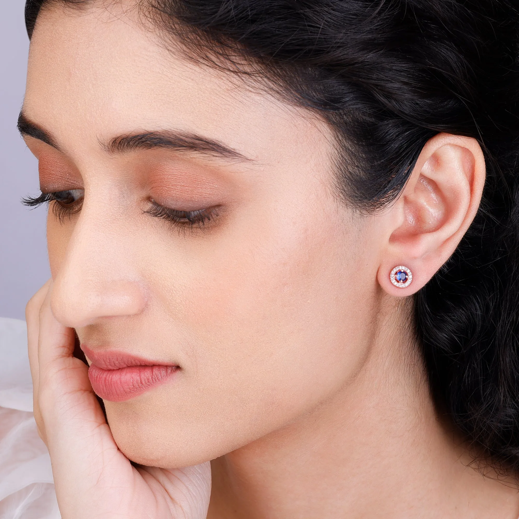 Rose Gold Blue Velvet Studs