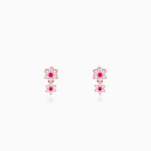 Rose Gold Royal Pink Floral Earrings