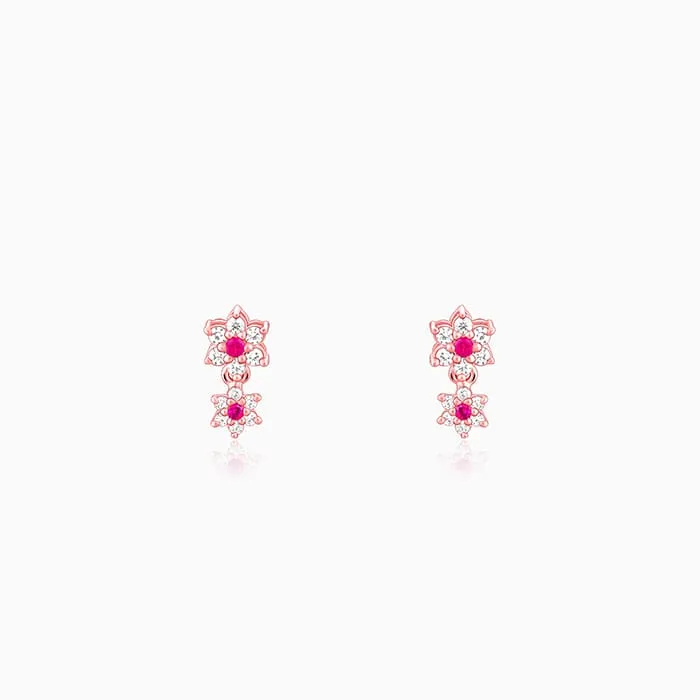 Rose Gold Royal Pink Floral Earrings