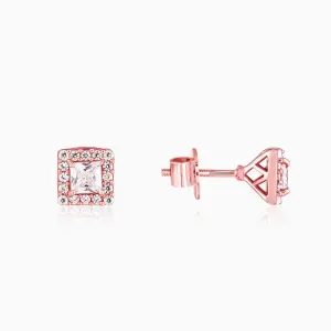 Rose Gold Zircon Square Halo Earrings