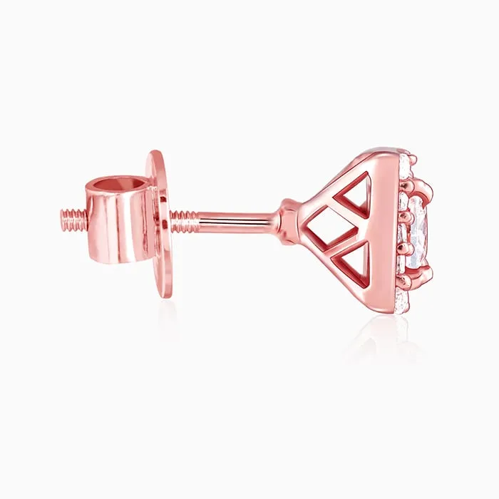 Rose Gold Zircon Square Halo Earrings