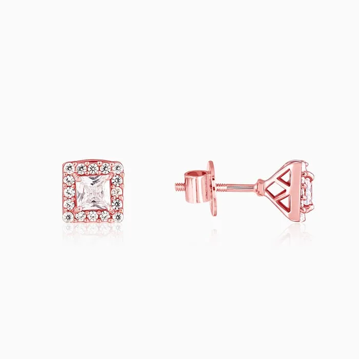Rose Gold Zircon Square Halo Earrings
