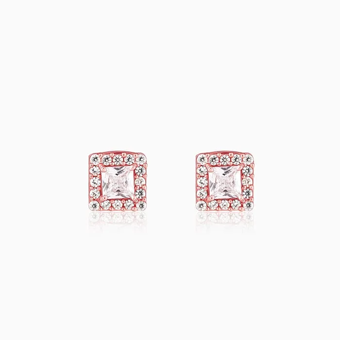 Rose Gold Zircon Square Halo Earrings