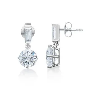 Round Brilliant and Baguette drop earrings with 1.33 carats* of diamond simulants in 10 carat white gold