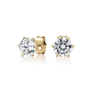 Round Brilliant stud earrings with 2 carats* of diamond simulants in 10 carat yellow gold