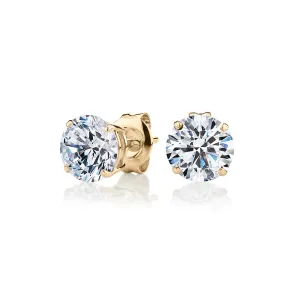 Round Brilliant stud earrings with 2.5 carats* of diamond simulants in 10 carat yellow gold