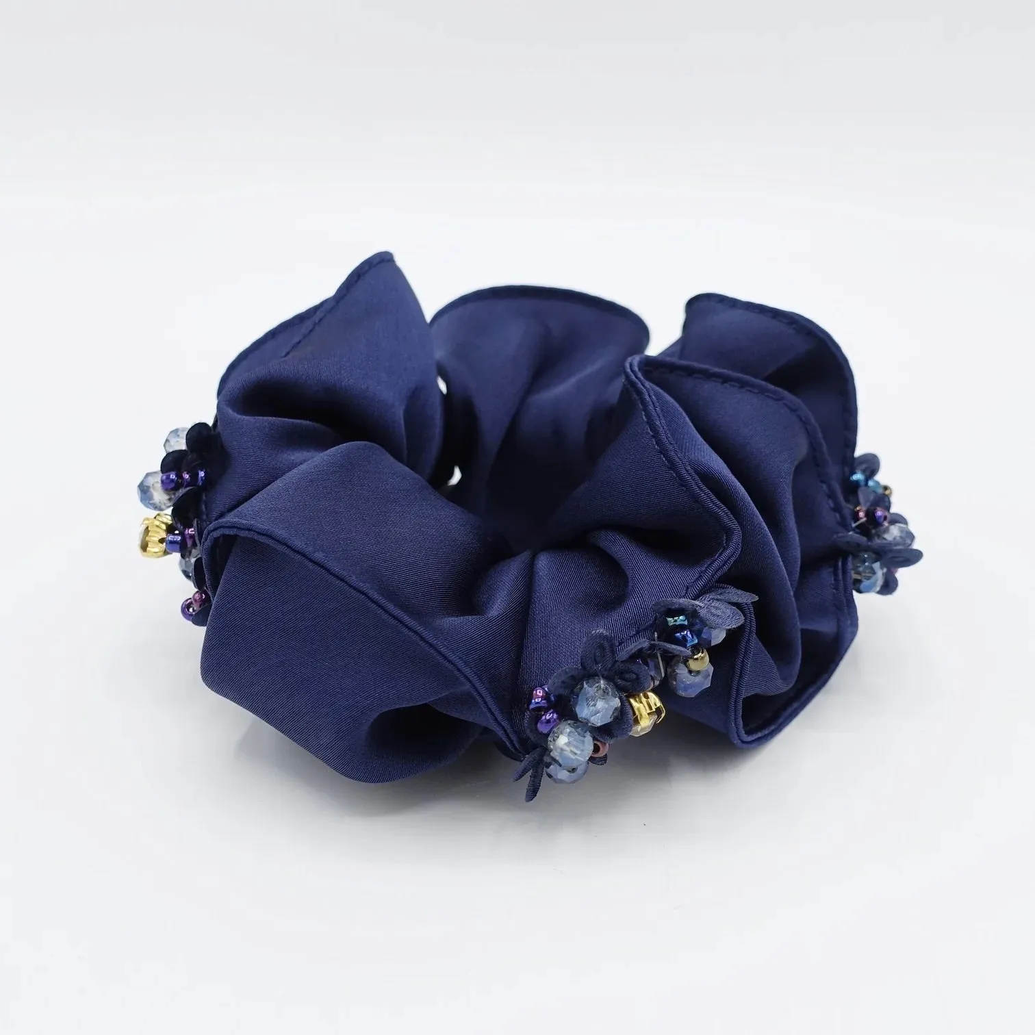 Satin Scrunchie, Bead and Flower Edge