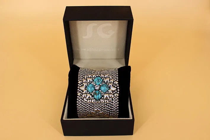 SG Liquid Metal PRB1-N TUQ ?C Chrome Finish and Turquoise Bracelet by Sergio Gutierrez