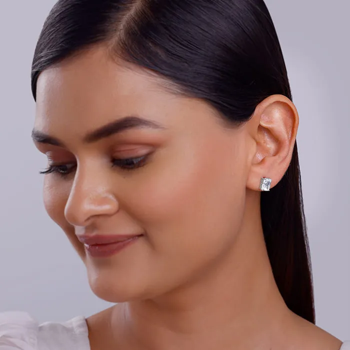 Silver Baguette Zircon Studs