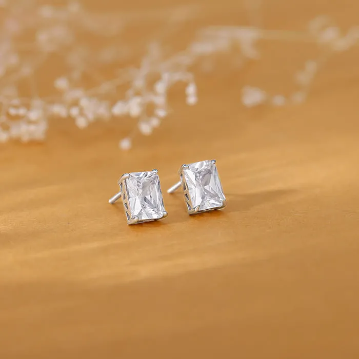 Silver Baguette Zircon Studs