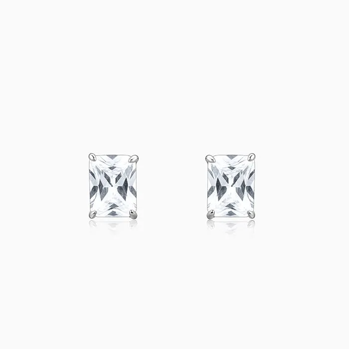 Silver Baguette Zircon Studs