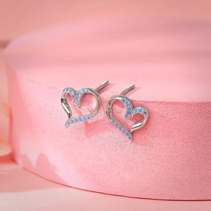Silver Dewy Heart Studs