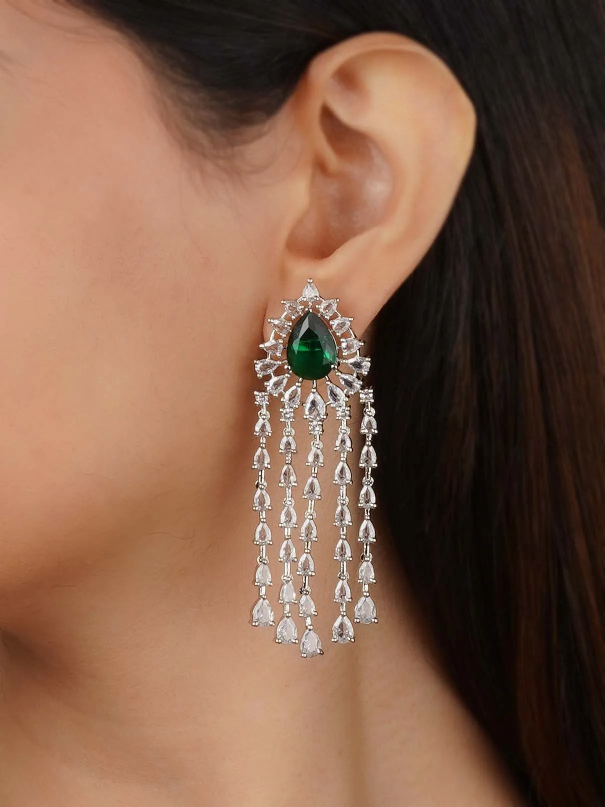 Silver Plated Faux Diamond Earrings - CZEAR576