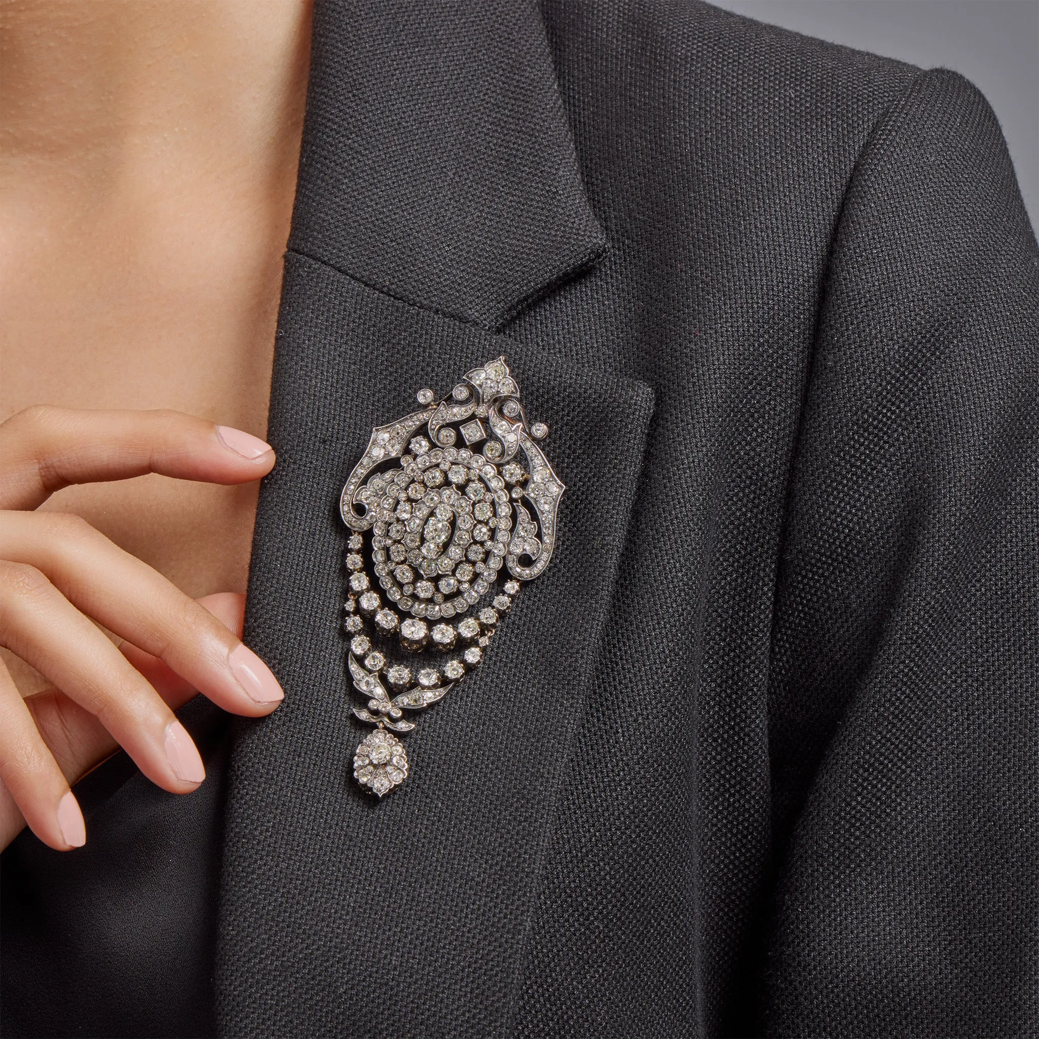 Silver-Topped Gold and Diamond Pendant Brooch