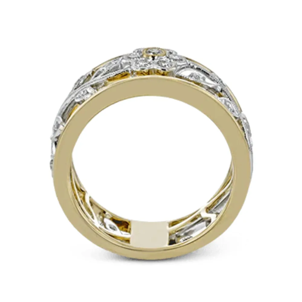 Simon G. 18k Two-Tone Trellis Ring with Diamonds