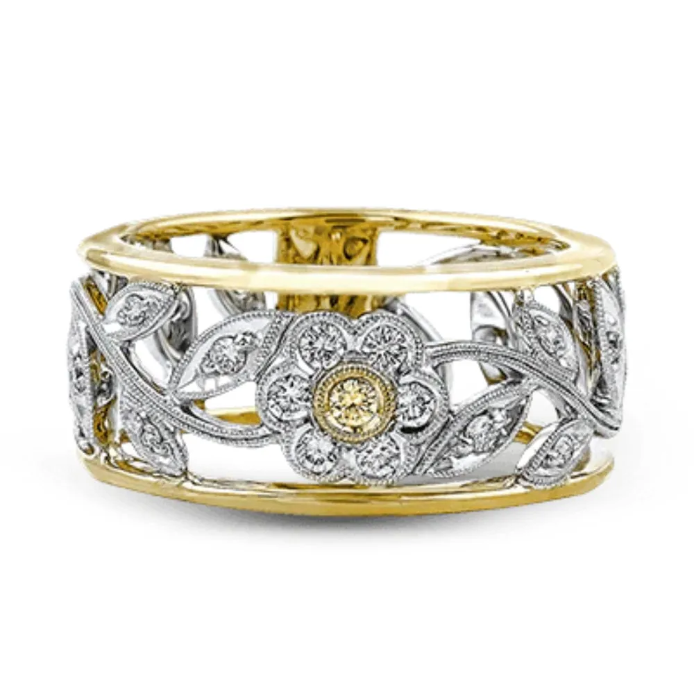 Simon G. 18k Two-Tone Trellis Ring with Diamonds