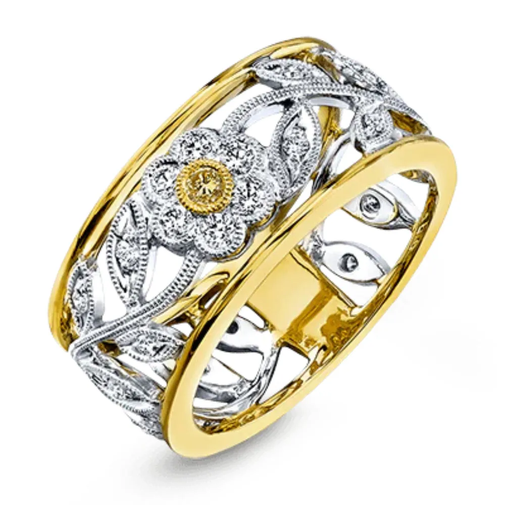 Simon G. 18k Two-Tone Trellis Ring with Diamonds