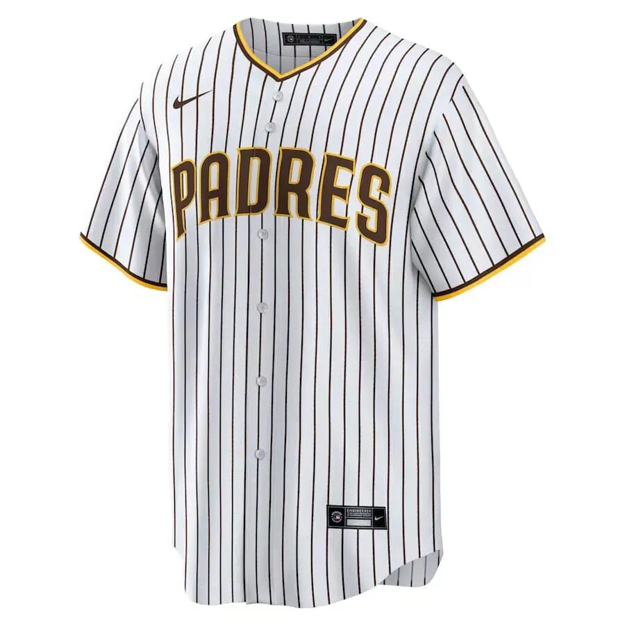 soccer fan mugs Camisa MLB San Diego Padres Nike Home Torcedor Masculina Listrada Listrada Branca Tatis Jr. 23