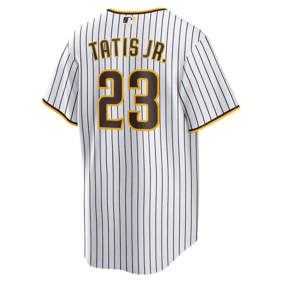 soccer fan mugs Camisa MLB San Diego Padres Nike Home Torcedor Masculina Listrada Listrada Branca Tatis Jr. 23