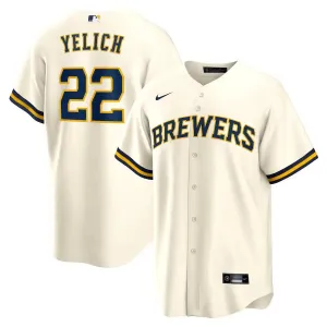 soccer fan wristbands Camisa MLB Milwaukee Brewers Nike Home Torcedor Masculina Bege Christian Yelich 22 soccer fan flags