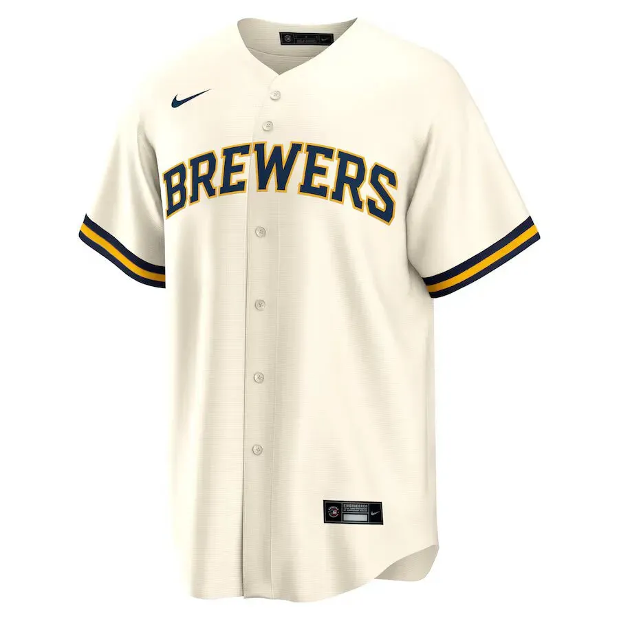 soccer fan wristbands Camisa MLB Milwaukee Brewers Nike Home Torcedor Masculina Bege Christian Yelich 22
