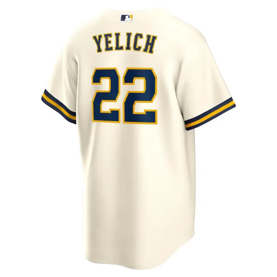 soccer fan wristbands Camisa MLB Milwaukee Brewers Nike Home Torcedor Masculina Bege Christian Yelich 22