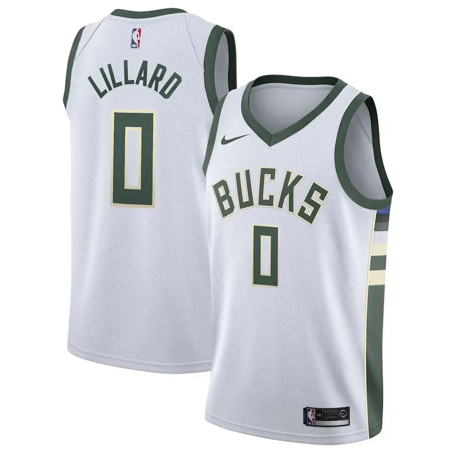 soccer fan wristbands Regata NBA Milwaukee Bucks Nike Association Edition Swingman Jersey Branca Damian Lillard 0 football fans merchandise