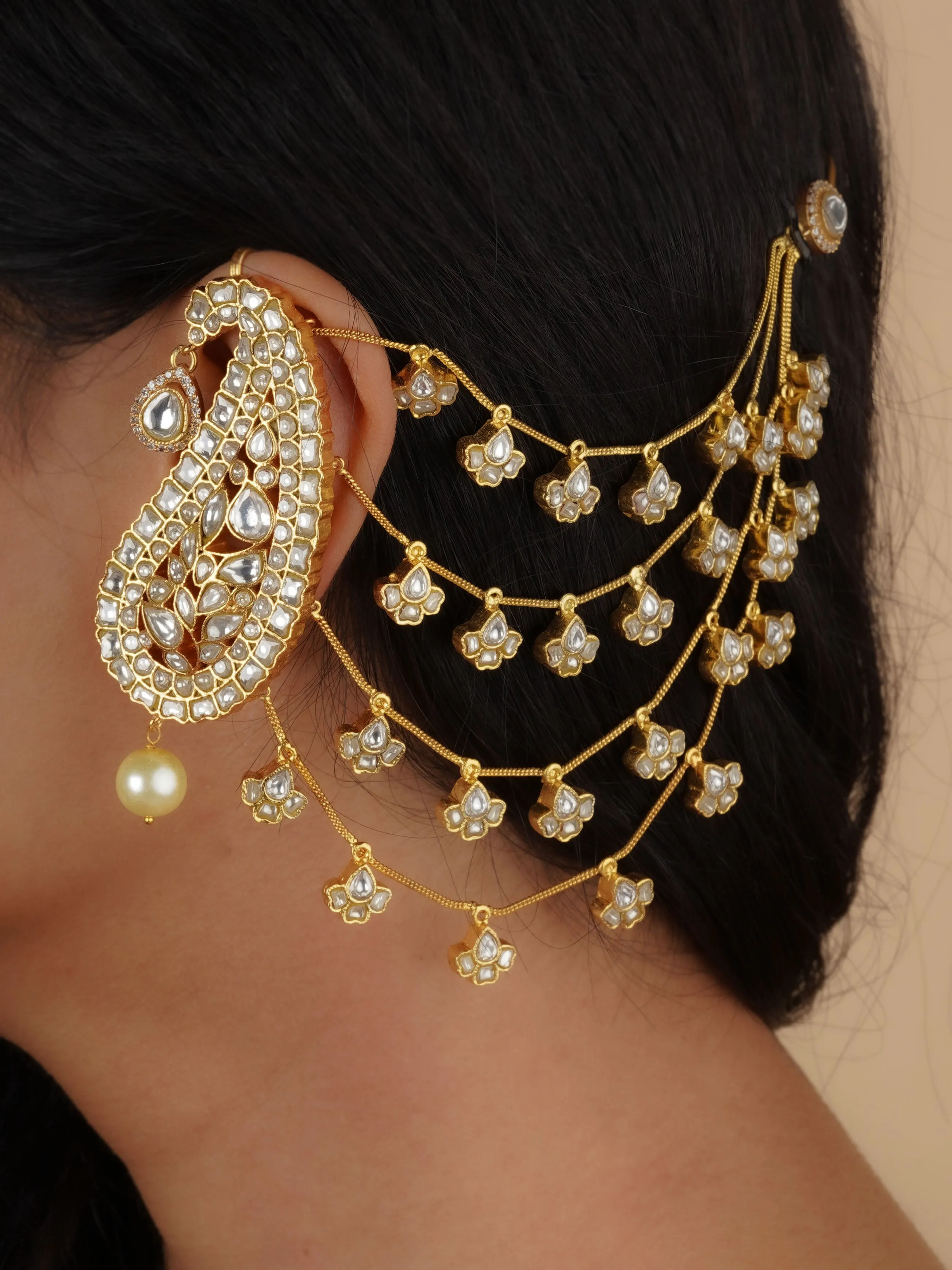 Sonam Chhabra in White Paisley Gold Plated Jadau Kundan Cannes Earrings - ME1139