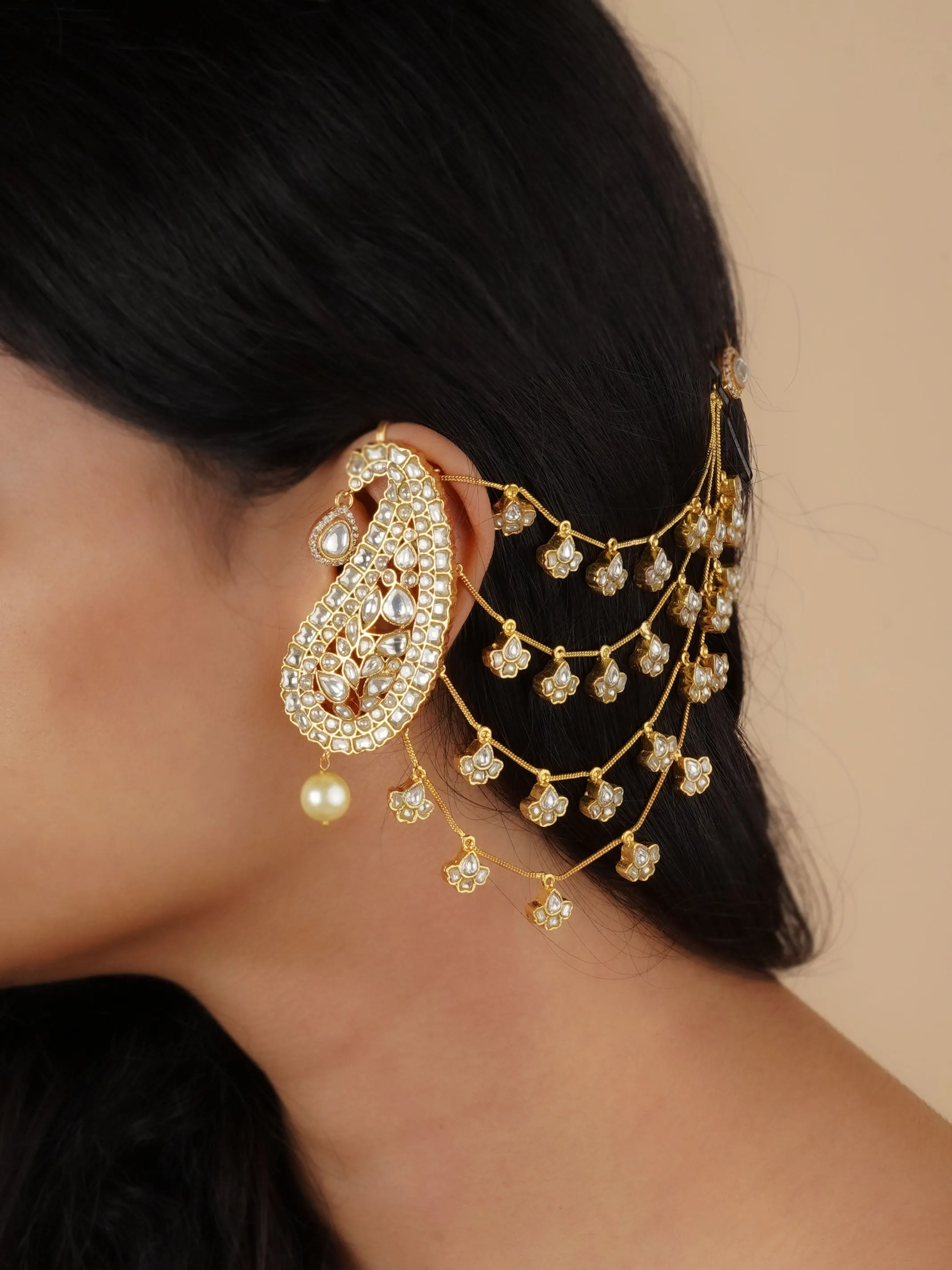 Sonam Chhabra in White Paisley Gold Plated Jadau Kundan Cannes Earrings - ME1139