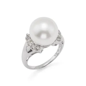 South Sea White Pearl Ring in White Gold with Diamonds - 12-13mm