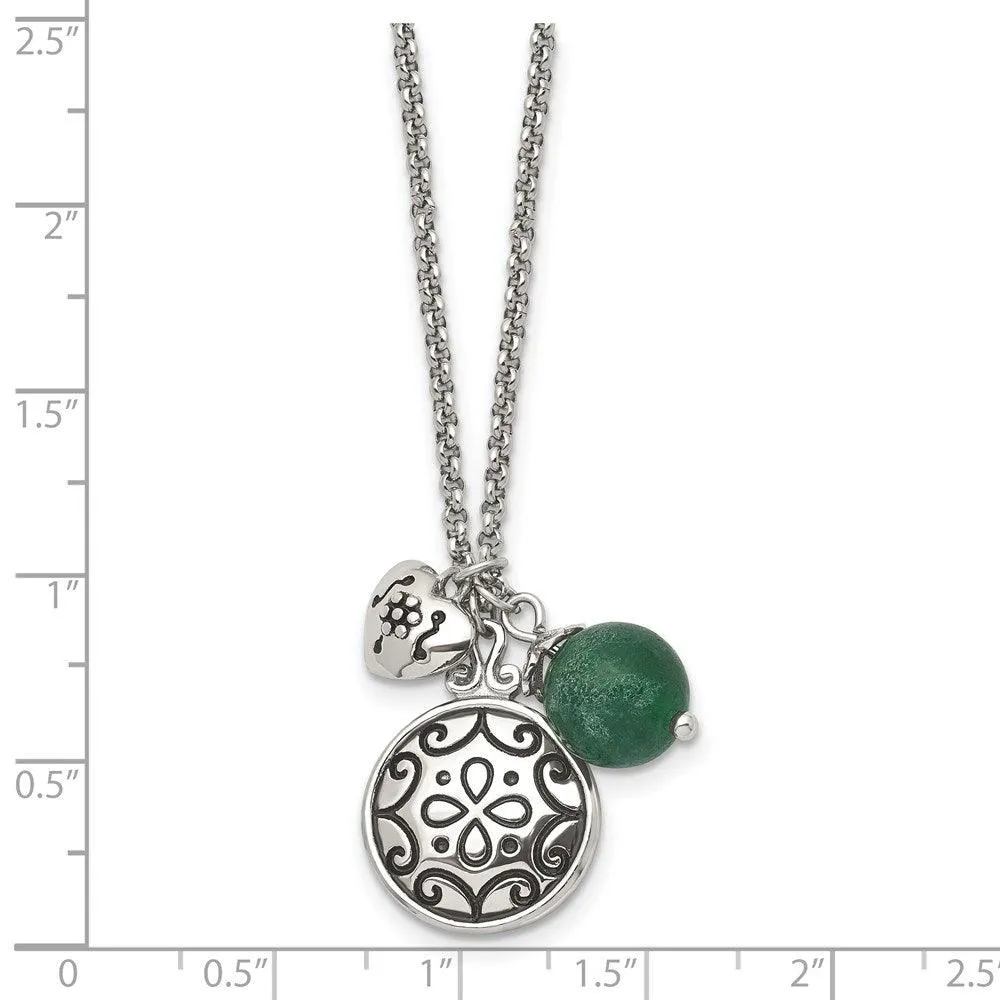 Stainless Steel Antiqued with 2in extension Synthetic Jade Necklace