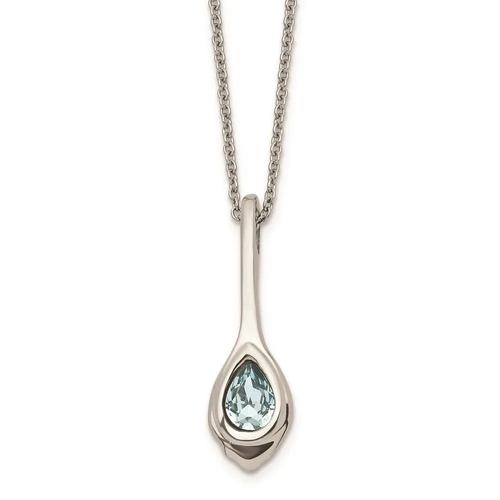 Stainless Steel Blue Glass Teardrop w/2in. ext. Necklace