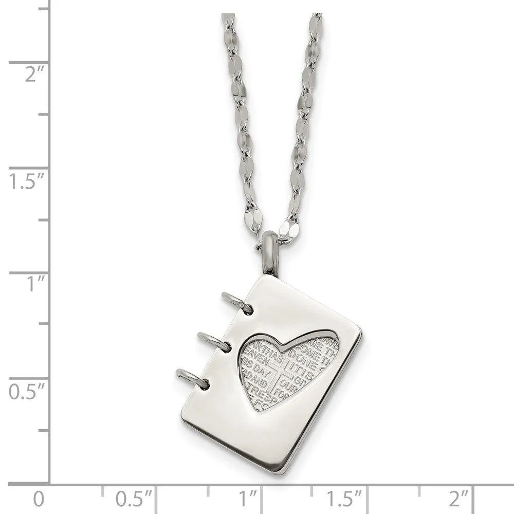 Stainless Steel Brushed and Polished Lord's Prayer Necklace