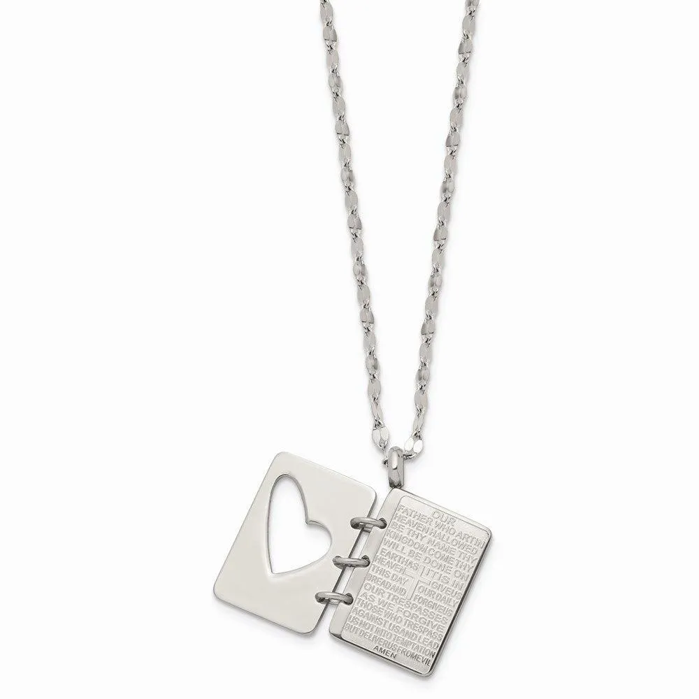 Stainless Steel Brushed and Polished Lord's Prayer Necklace