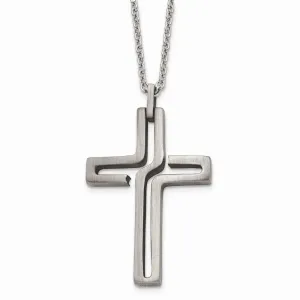 Stainless Steel Brushed Antiqued Cross Necklace