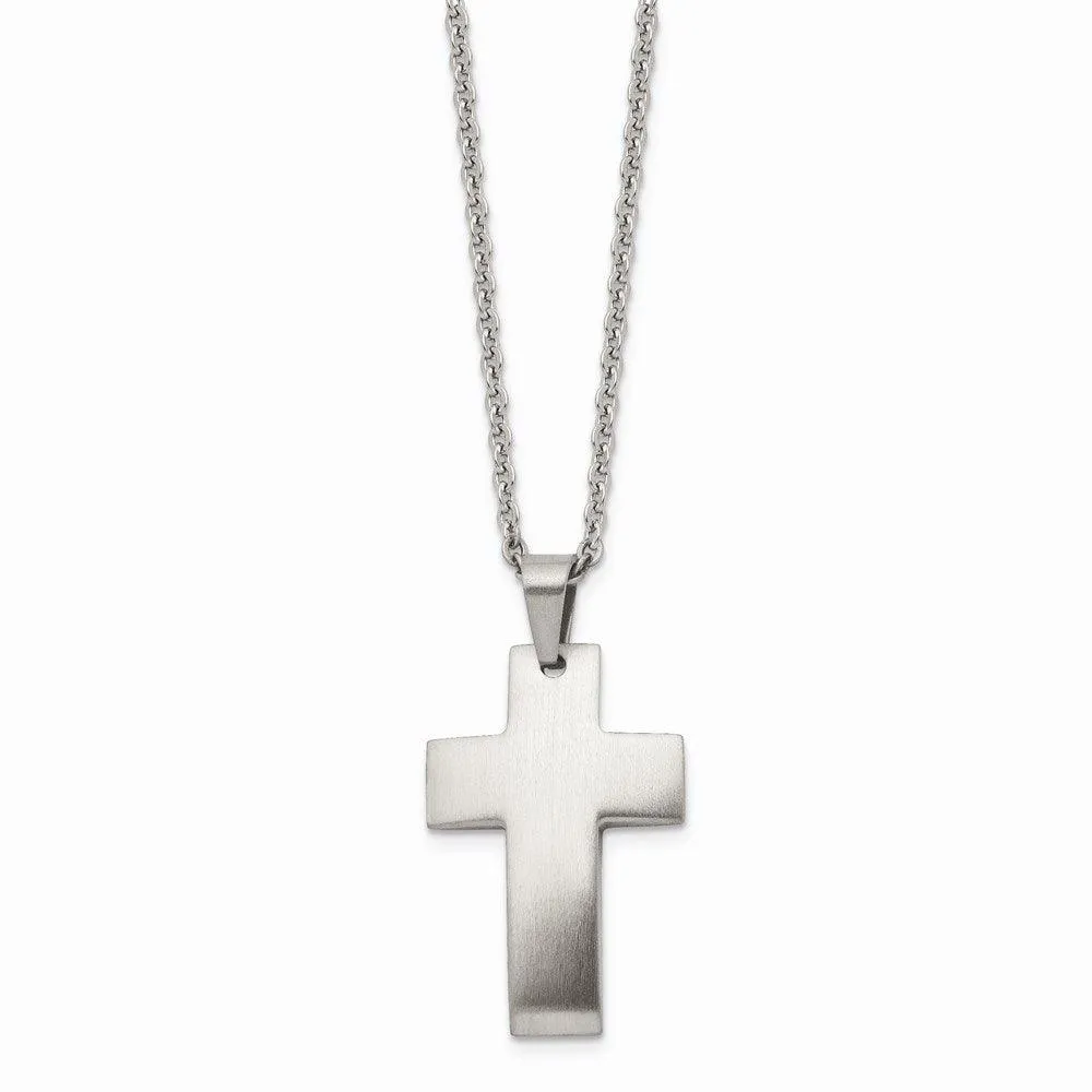 Stainless Steel Brushed Cross Necklace