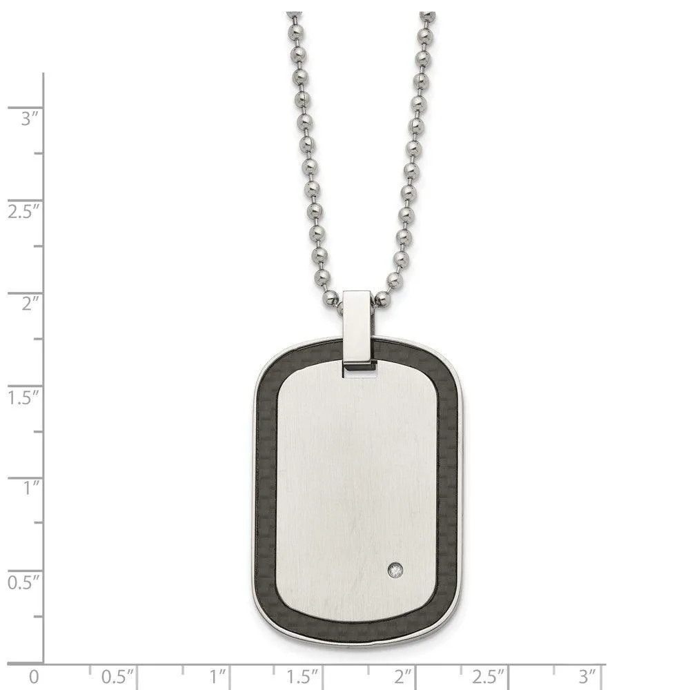 Stainless Steel Brushed w/Black Carbon Fiber Inlay .01ct.Diamond Necklace