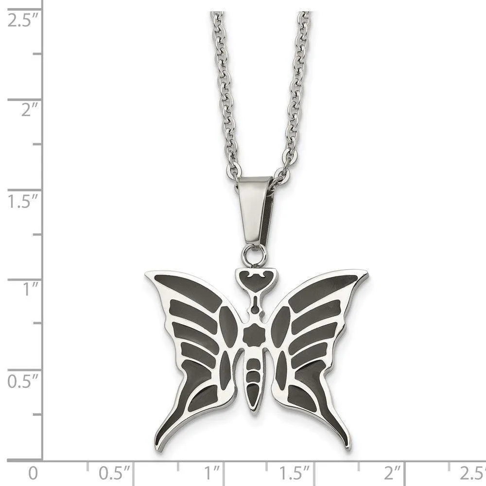 Stainless Steel Butterfly w/Enamel 20in w/ext Necklace