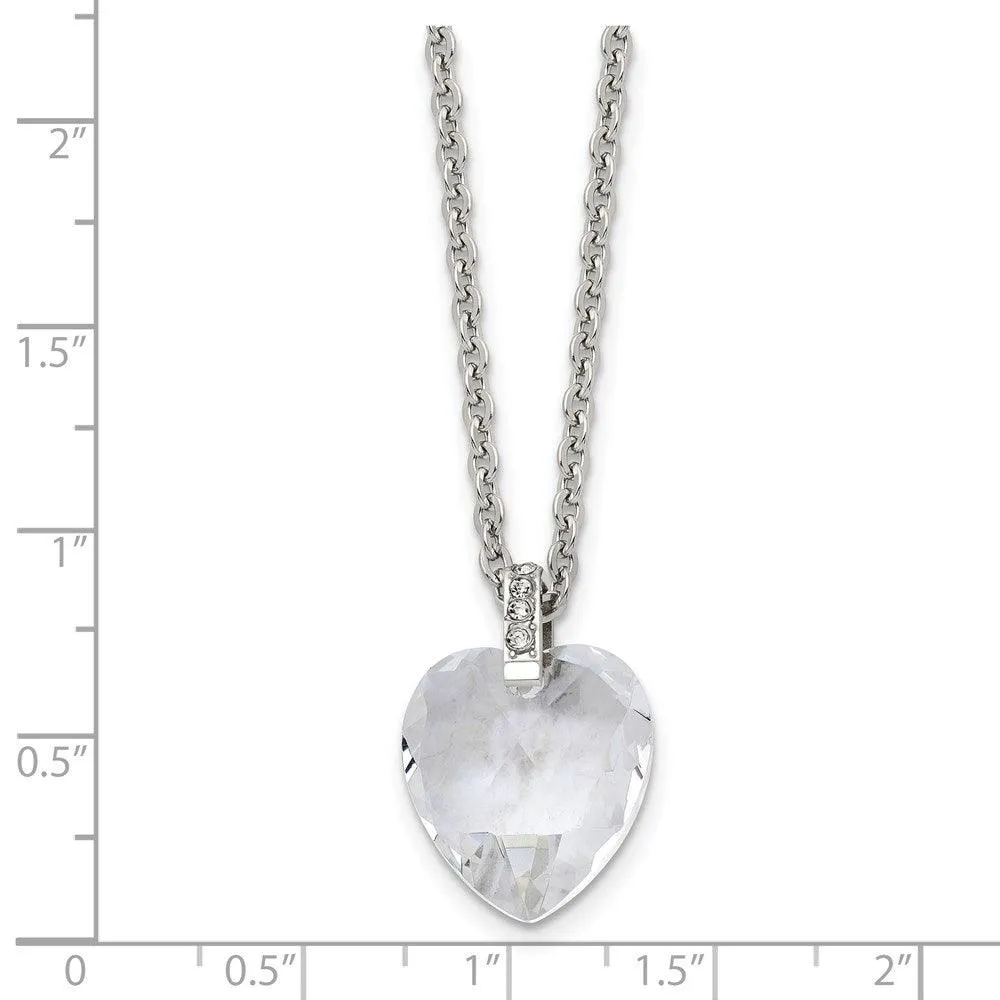 Stainless Steel Crystal Heart & CZs 18in Necklace