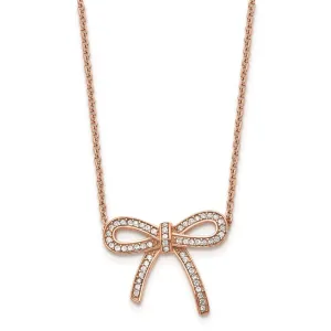 Stainless Steel Crystal Polished Pink IP plated Bow with 1.75in ext. Neckl