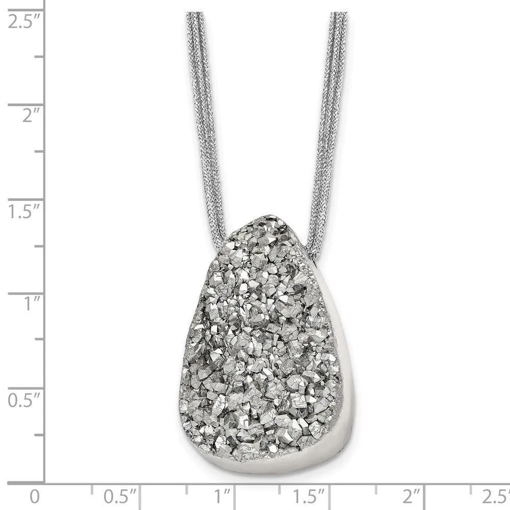 Stainless Steel Druzy Agate Polyester Cord Necklace