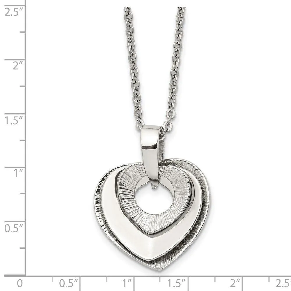 Stainless Steel Heart Three Piece Polished Necklace