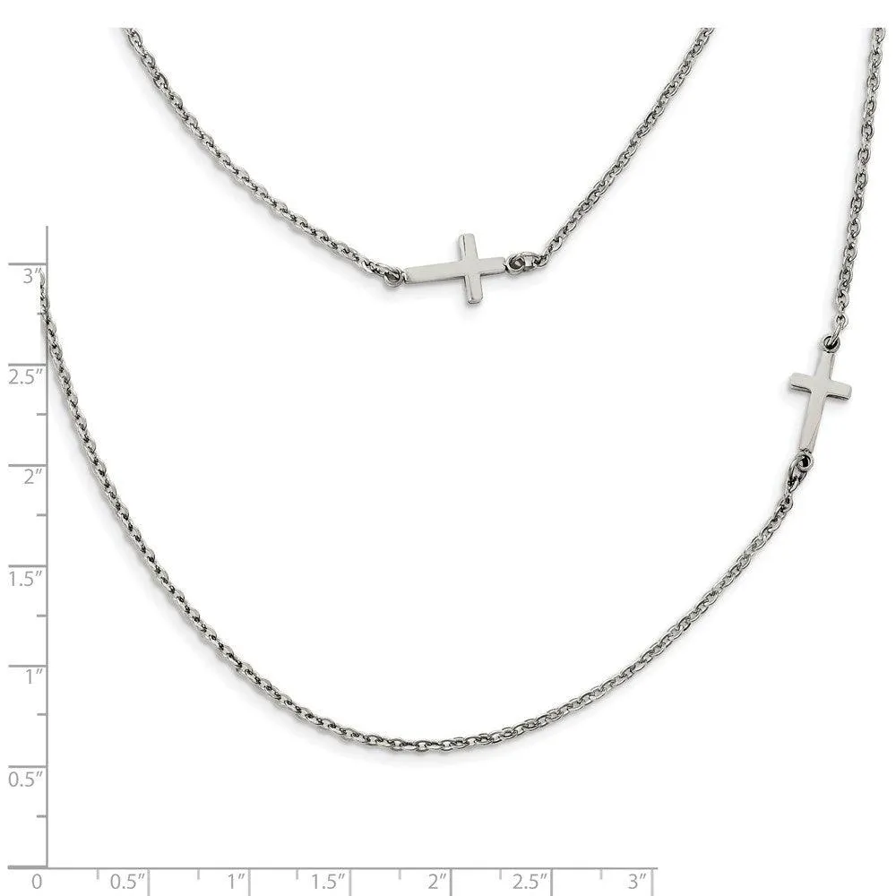 Stainless Steel Layered Sideways Cross Necklace