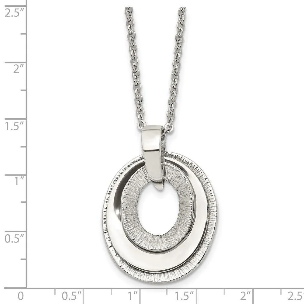 Stainless Steel Oval Three Piece Polished Pendant Necklace